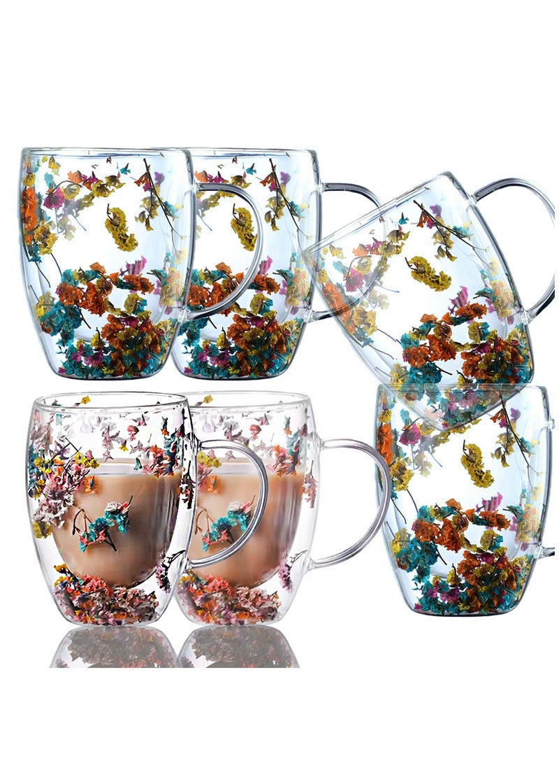 3Diamonds Double Wall Glass Coffee Mugs 350ml with Real Dry Flowers Set of 6, Insulated Flower Glass Mugs, Aesthetic Clear Cups, Unique Gift Box - Image 3