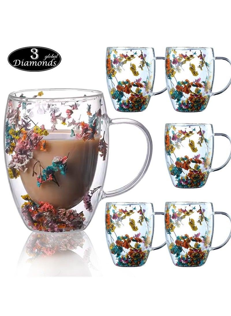 3Diamonds Double Wall Glass Coffee Mugs 350ml with Real Dry Flowers Set of 6, Insulated Flower Glass Mugs, Aesthetic Clear Cups, Unique Gift Box - Image 5
