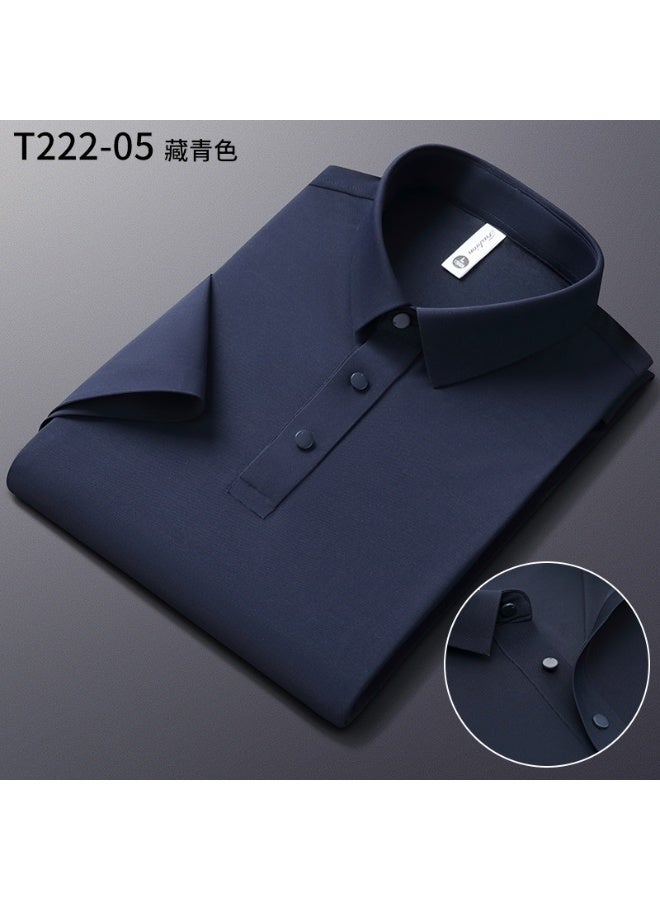 Silk Short Sleeve Polo Shirt Men's Summer Thin Pure Color Middle-aged Collar True Silk T-shirt  - Image 1