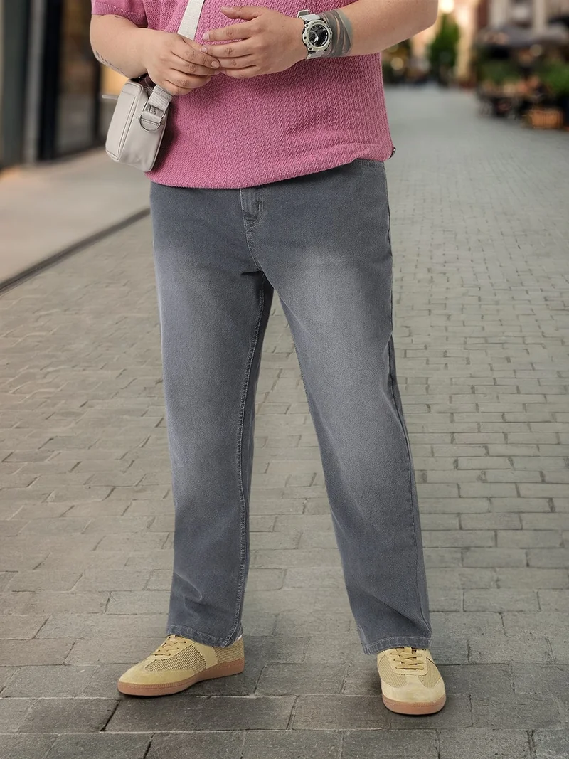 Urbano Plus Men's Grey Straight Fit Washed Jeans Stretchable