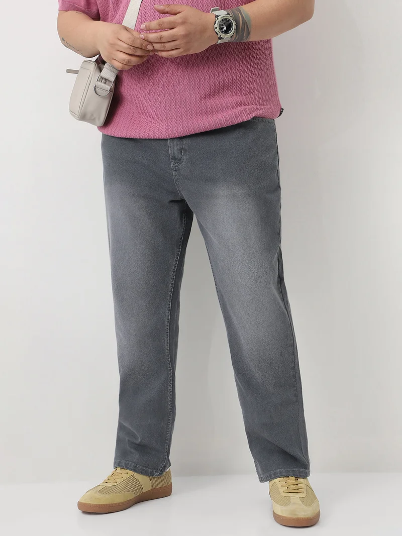Urbano Fashion  Urbano Plus Men's Grey Straight Fit Washed Jeans Stretchable  | Best Price UAE