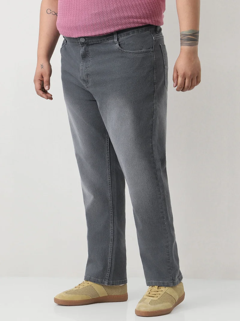 Urbano Fashion  Urbano Plus Men's Grey Straight Fit Washed Jeans Stretchable  | Best Price UAE