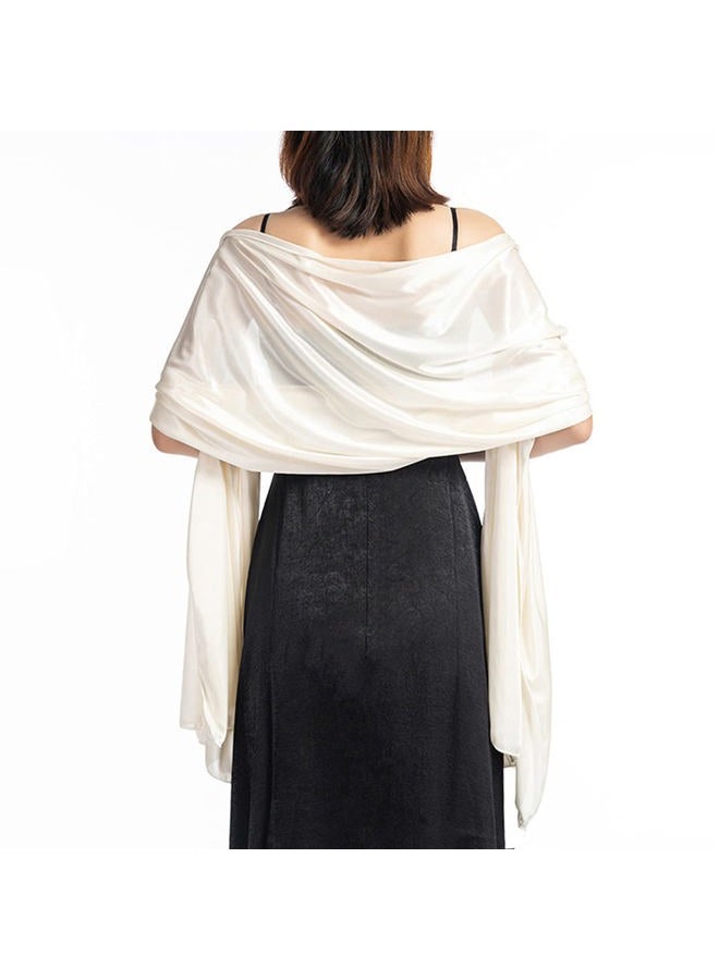Ralcosuss Women's Satin Silk Shawl and Wrap for Evening Party Dresses Bridal Bridesmaid Wedding Shawl Shoulder Cover Up, Thick Beige, One size - Image 1