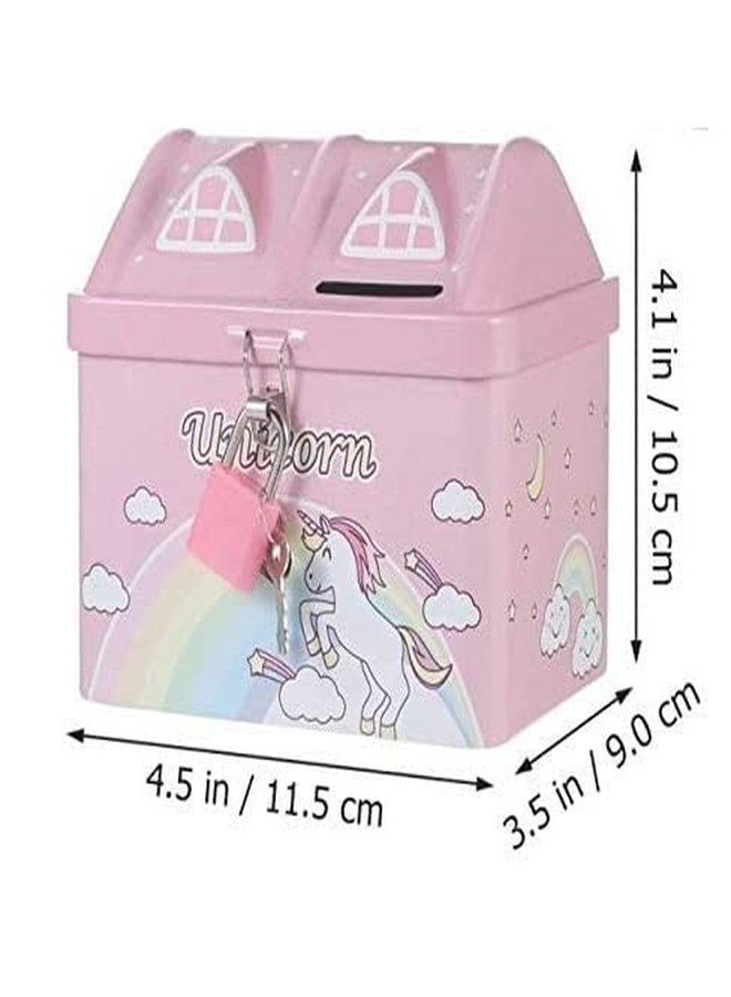 MURTISIDDH Money Bank for Kids Piggy Bank Metal Body Saving Bank for Girls Boys with Lock and Key Secure Unicorn Peppa Pig Money Bank for Kids Best Return Gift Multicolor (House Bank) Multi Colour - Image 2