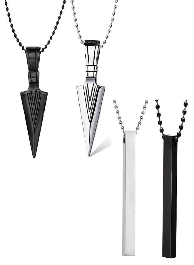 Okos Men's Fashion Jewellery Combo Pack of 4 Stainless Steel Solid Black and Silver Plating Stylish Vertical Bar and Arrow Pendant For Boys and Men PD1000876STYL1 - Image 1