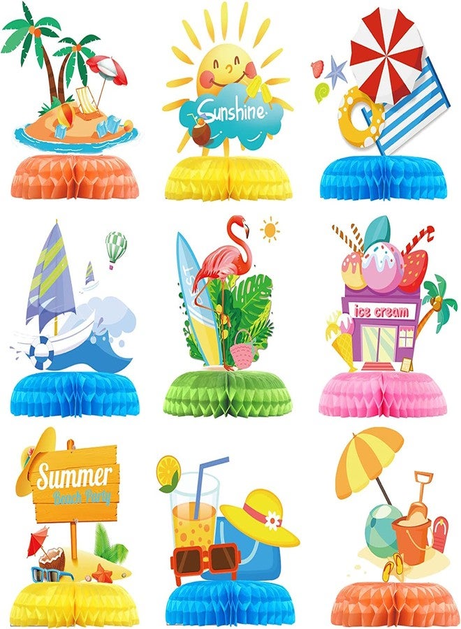 Tarklanda 9 Pcs Hawaii Beach Honeycomb Centerpieces, Summer Pool Party Table Toppers 3D Double Side Paper for Hawaii Luau Pool Birthday Photo Props Party Decor Supplies - Image 1