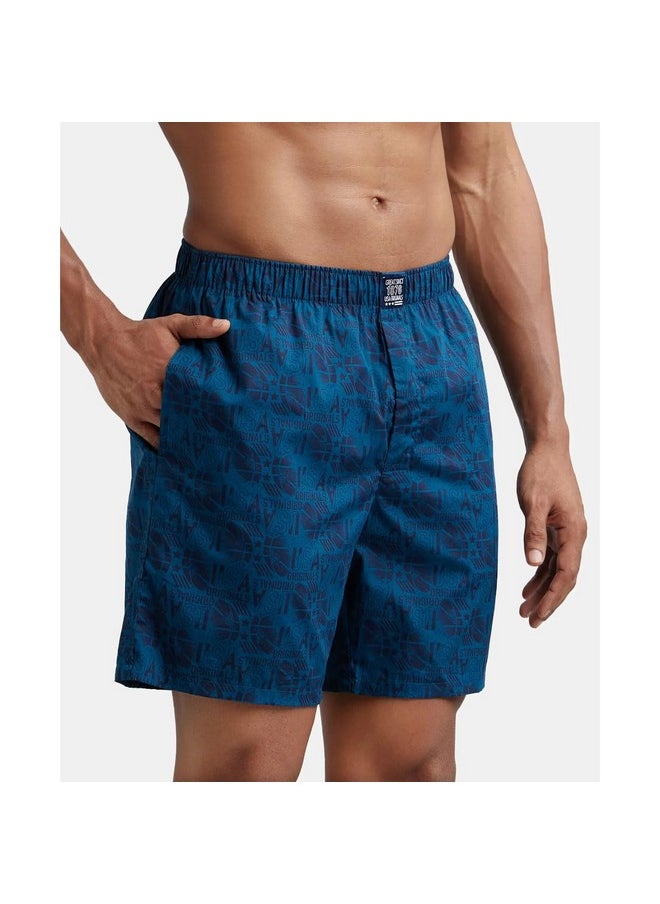 JOCKEY - Jockey Men's Super Combed Mercerized Cotton Woven Printed Boxer Shorts with Side Pockets | Pack of 2 Colors & Prints May Vary |_Style_US57_Navy Seaport Teal_M - Image 1