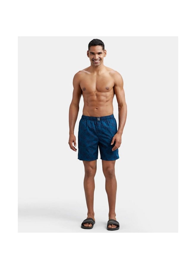JOCKEY - Jockey Men's Super Combed Mercerized Cotton Woven Printed Boxer Shorts with Side Pockets | Pack of 2 Colors & Prints May Vary |_Style_US57_Navy Seaport Teal_M - Image 1