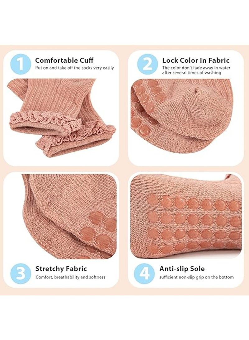 5 أزواج من الجوارب المزركشة للبنات الصغيرات جوارب مانعة للانزلاق للفتيات الصغيرات جوارب قطنية لطيفة مزركشة للكاحل مانعة للانزلاق للأطفال حديثي الولادة والأطفال الصغار - Image 3