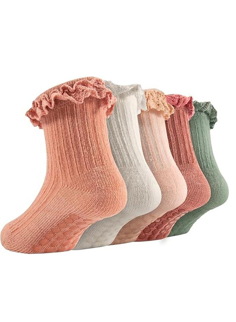 5 أزواج من الجوارب المزركشة للبنات الصغيرات جوارب مانعة للانزلاق للفتيات الصغيرات جوارب قطنية لطيفة مزركشة للكاحل مانعة للانزلاق للأطفال حديثي الولادة والأطفال الصغار - Image 2