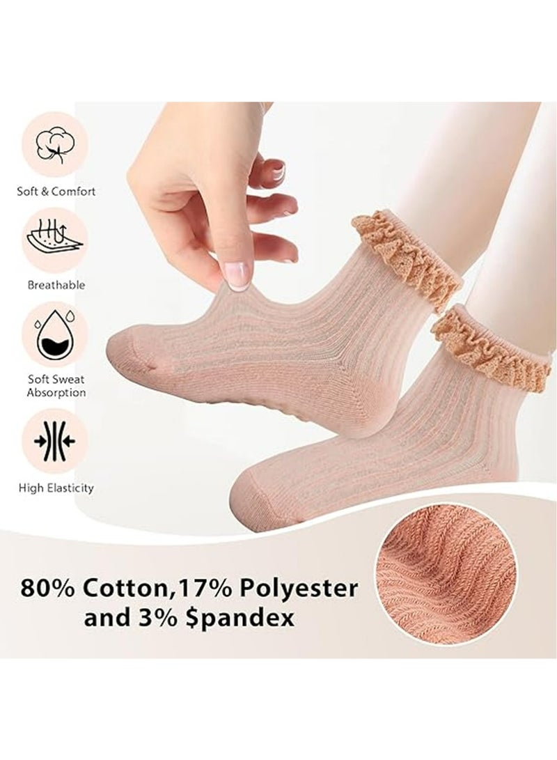 5 أزواج من الجوارب المزركشة للبنات الصغيرات جوارب مانعة للانزلاق للفتيات الصغيرات جوارب قطنية لطيفة مزركشة للكاحل مانعة للانزلاق للأطفال حديثي الولادة والأطفال الصغار - Image 5