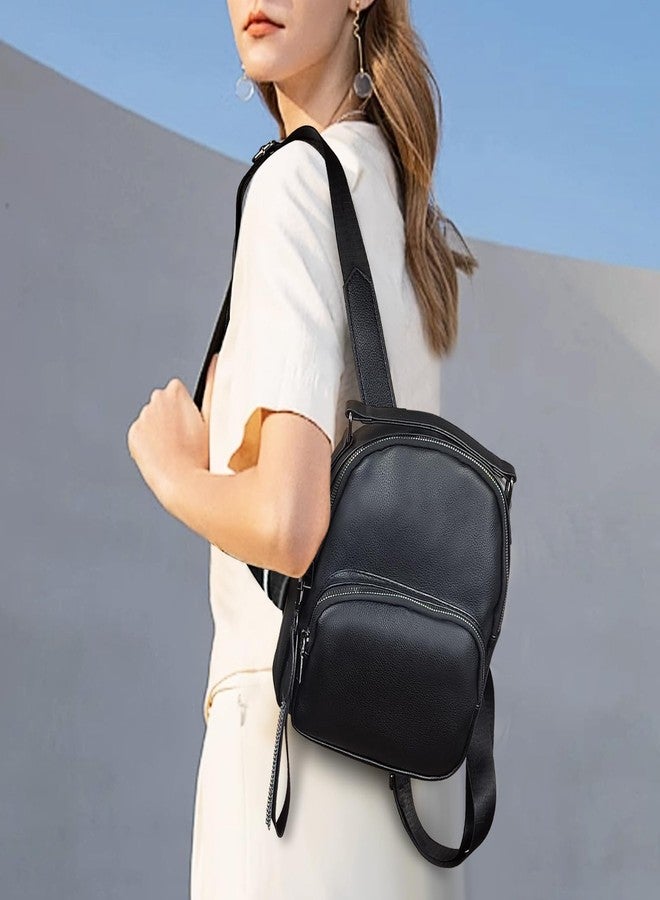 WisePoint Womens Backpacks, PU Leather Small Backpack for Women, Womens Small Backpack Purse Backpack Handbag (black) - Image 5