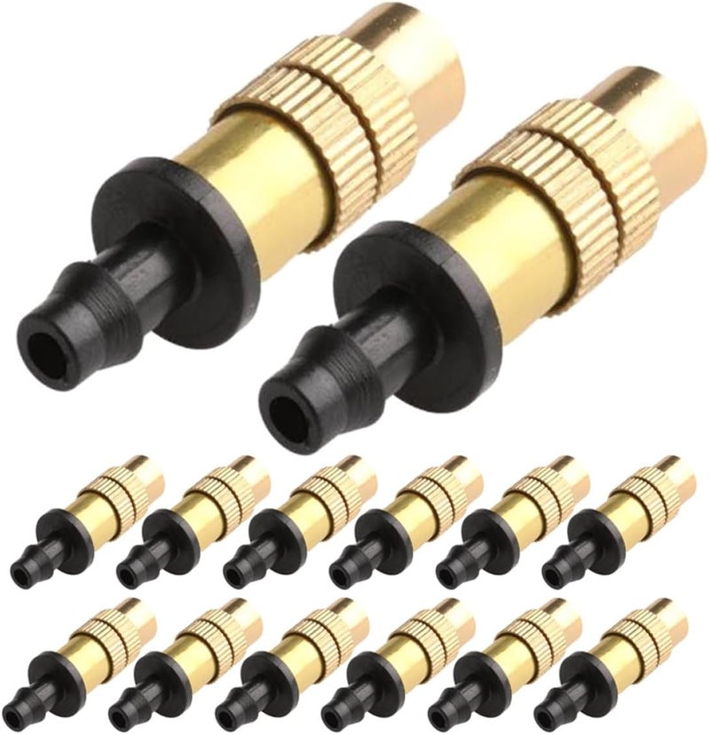 Angoily 16pcs Low Pressure Misting Nozzles for Garden Hose, 4/7mm Adjustable Copper Spray Nozzle with Barb Connector, Outdoor Lawn Watering and Cooling System Accessories - Image 1