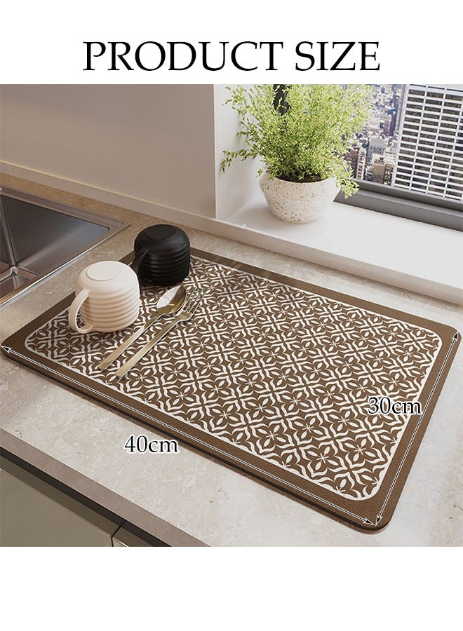 DUNISO Kitchen Drain Mat，Diatom Mud Drainage Pad，Dishwashing Mat, Insulation Mat，Tea Cup Cushion，Anti Fouling and Anti Slip，Can Be Used in Kitchens, Restaurants and Bars，30*40CM，Northern Border Decoration Pattern，Dark Brown - Image 2