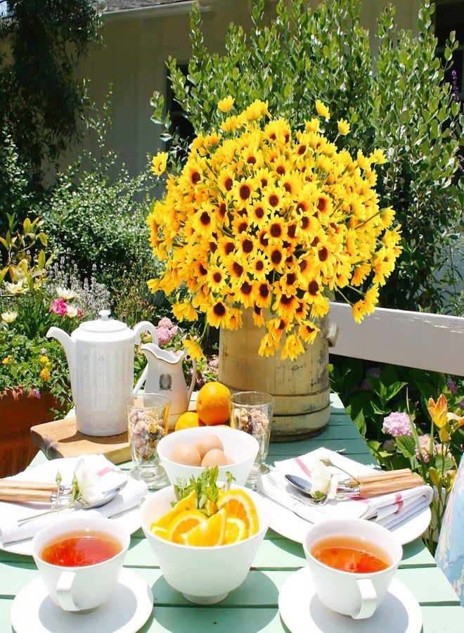 obbsie 12PCS Silk Sunflowers Artificial Flowers Bulk, Fake Sunflowers with 24 Small Daisy Mums Flowers for Outdoors Home Office Centerpiece Window Porch Hanging Planter Fall Décor (Yellow) - Image 2