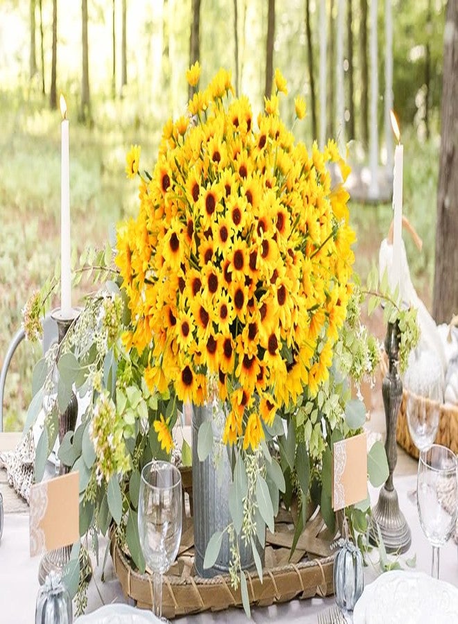 obbsie 12PCS Silk Sunflowers Artificial Flowers Bulk, Fake Sunflowers with 24 Small Daisy Mums Flowers for Outdoors Home Office Centerpiece Window Porch Hanging Planter Fall Décor (Yellow) - Image 4