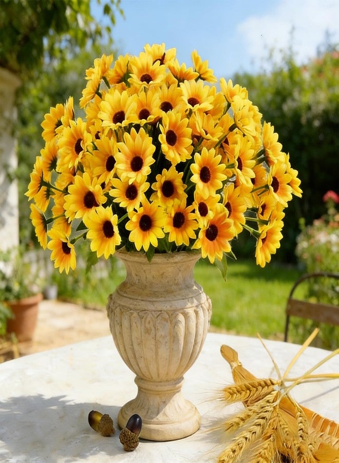 obbsie 12PCS Silk Sunflowers Artificial Flowers Bulk, Fake Sunflowers with 24 Small Daisy Mums Flowers for Outdoors Home Office Centerpiece Window Porch Hanging Planter Fall Décor (Yellow) - Image 1
