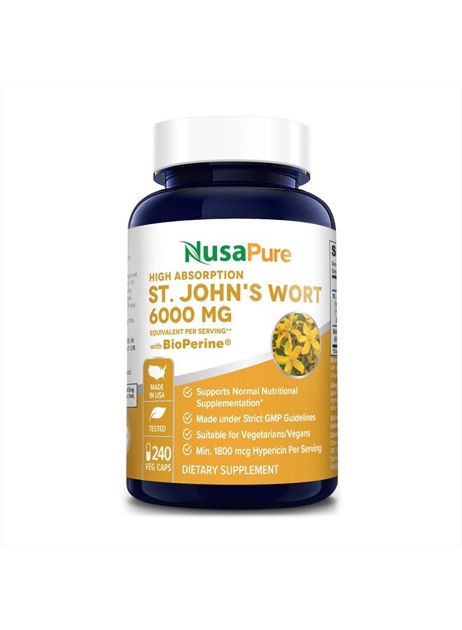 NusaPure St. John's Wort 6,000mg 240 Veggie Capsules (Vegetarian,Non-GMO & Gluten-Free) with Bioperine - Image 1
