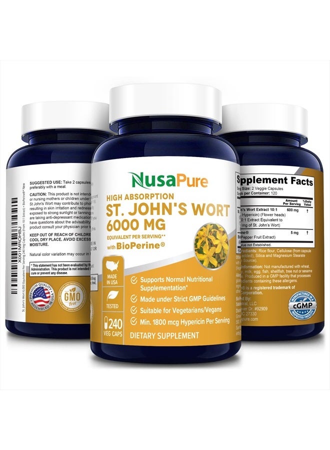 NusaPure St. John's Wort 6,000mg 240 Veggie Capsules (Vegetarian,Non-GMO & Gluten-Free) with Bioperine - Image 4