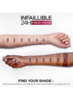 loreal paris L’Oréal Paris L'Oreal Paris Infaillible 24H Fresh Wear Foundation in a Powder - Waterproof, Full Matte Coverage Transferproof Makeup - 140 Golden Beige  - Image 3