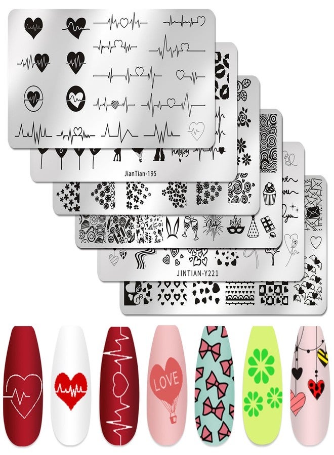 DANNEASY 6 Pieces Heart Nail Stamping Plate for Valentine's Day Nail Stamps Stencils Nail Art Stamping Kit Plates for Nails Design Manicure Template Tools Acrylic Nail Accessories - Image 1