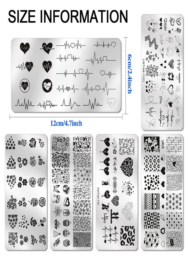 DANNEASY 6 Pieces Heart Nail Stamping Plate for Valentine's Day Nail Stamps Stencils Nail Art Stamping Kit Plates for Nails Design Manicure Template Tools Acrylic Nail Accessories - Image 2