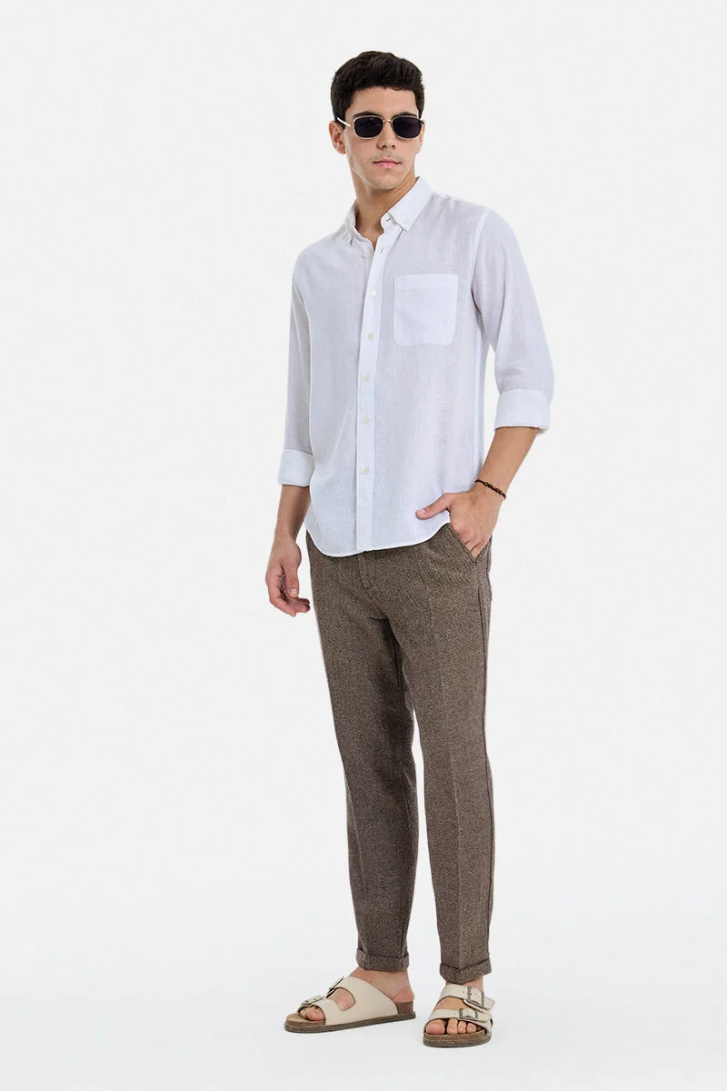 سنيتش Brown Textured Relaxed Formal Trousers