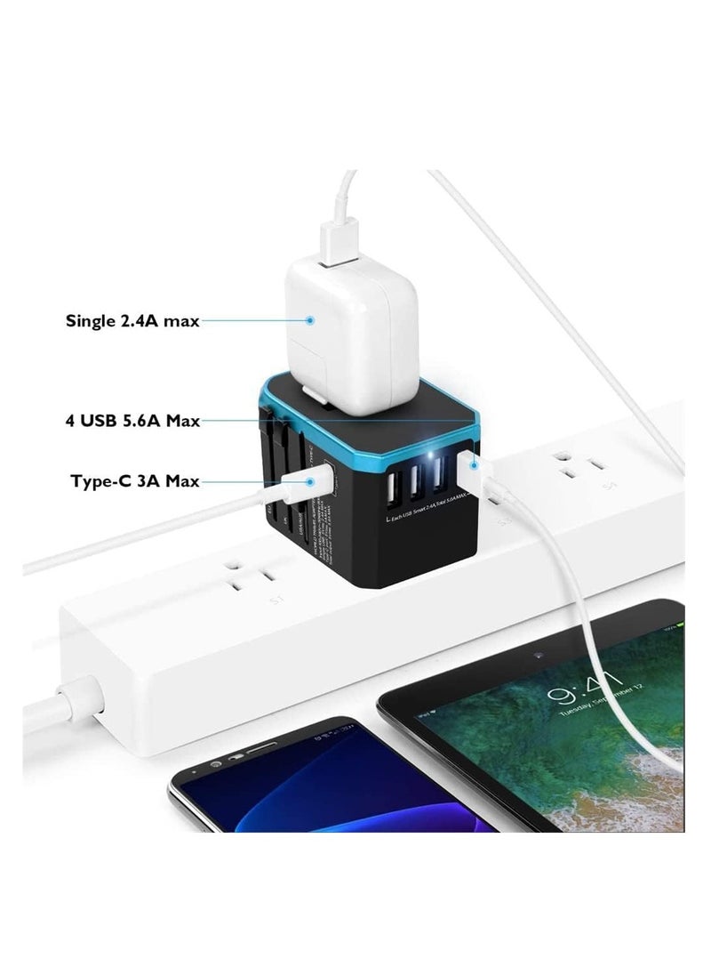 KASTWAVE - Universal Travel Adapter, International Plug Adapter, 5.6A Smart Power 3.0A 4 USB 1 Type C, Power Adapter Travel Cha rger, Outlet Converter Worldwide (Type C/G/A/I) - Image 1