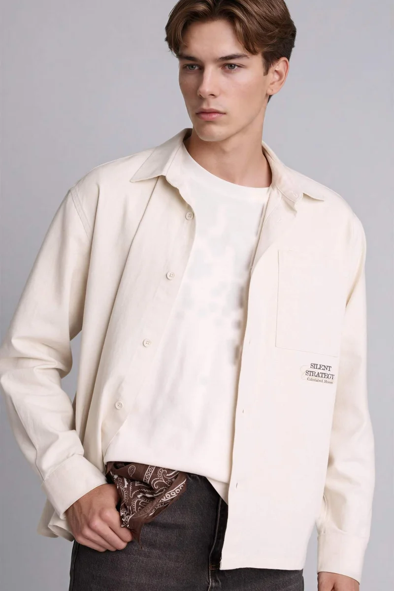 DeFacto Boxy Fit Polo Collar Printed Long Sleeve Shirt