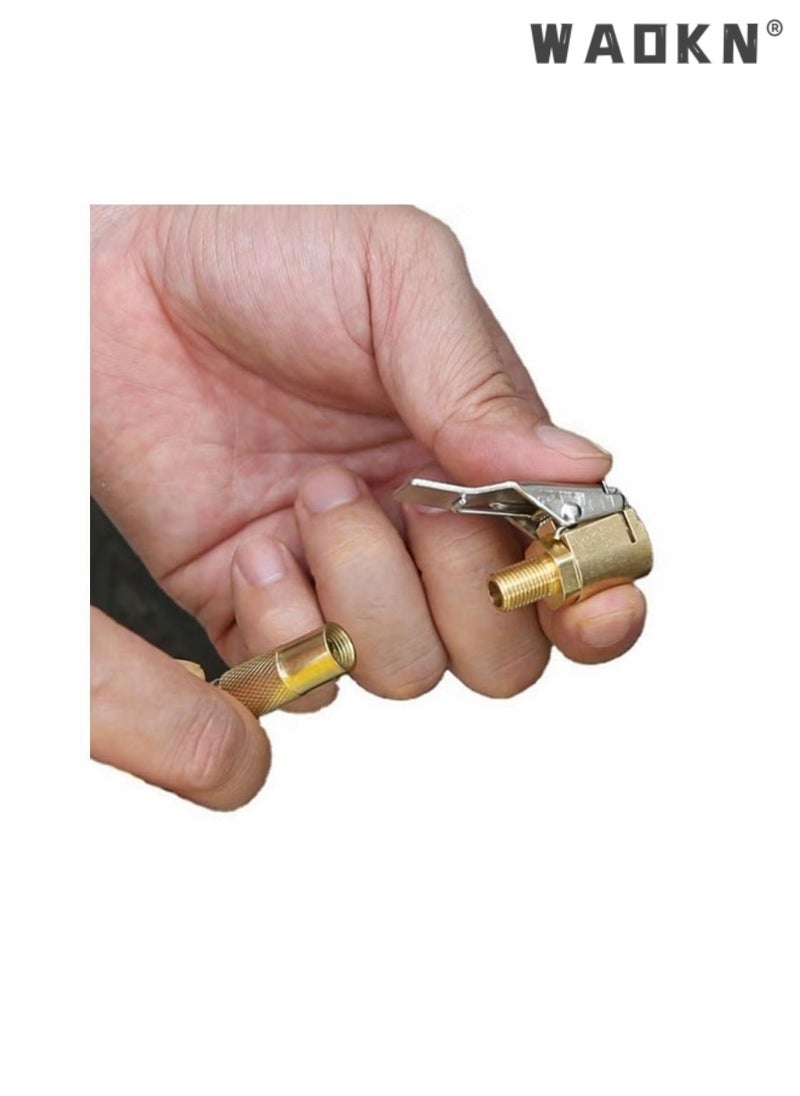 WAOKN - 5 PCS Car Inflation Quick Connect American Style Inflation Nozzle Adapter Brass Tire Air Chuck  Heavy Duty Lock on Tire Inflator Chuck with Clip for Tire Inflator Gauge Compressor Accessories Gold - Image 1