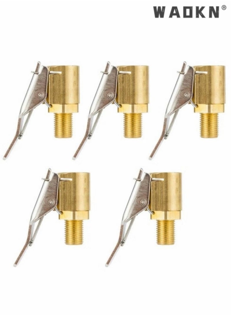 WAOKN - 5 PCS Car Inflation Quick Connect American Style Inflation Nozzle Adapter Brass Tire Air Chuck  Heavy Duty Lock on Tire Inflator Chuck with Clip for Tire Inflator Gauge Compressor Accessories Gold - Image 1