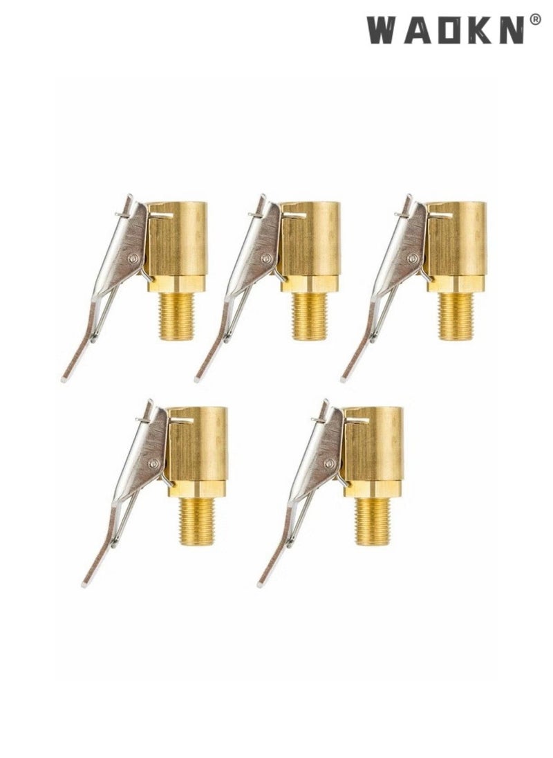WAOKN - 5 PCS Car Inflation Quick Connect American Style Inflation Nozzle Adapter Brass Tire Air Chuck  Heavy Duty Lock on Tire Inflator Chuck with Clip for Tire Inflator Gauge Compressor Accessories Gold - Image 1