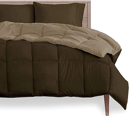Homespun Soft Microfibre Comforter Blanket Lightweight Reversible Quilt Duvet All Weather, Single Bed, Brown and Beige Color - Image 2