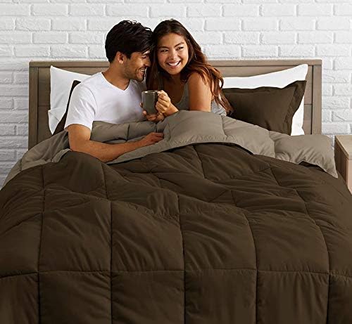 Homespun Soft Microfibre Comforter Blanket Lightweight Reversible Quilt Duvet All Weather, Single Bed, Brown and Beige Color - Image 5