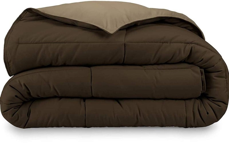 Homespun Soft Microfibre Comforter Blanket Lightweight Reversible Quilt Duvet All Weather, Single Bed, Brown and Beige Color - Image 3