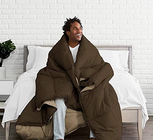 Homespun Soft Microfibre Comforter Blanket Lightweight Reversible Quilt Duvet All Weather, Single Bed, Brown and Beige Color - Image 4