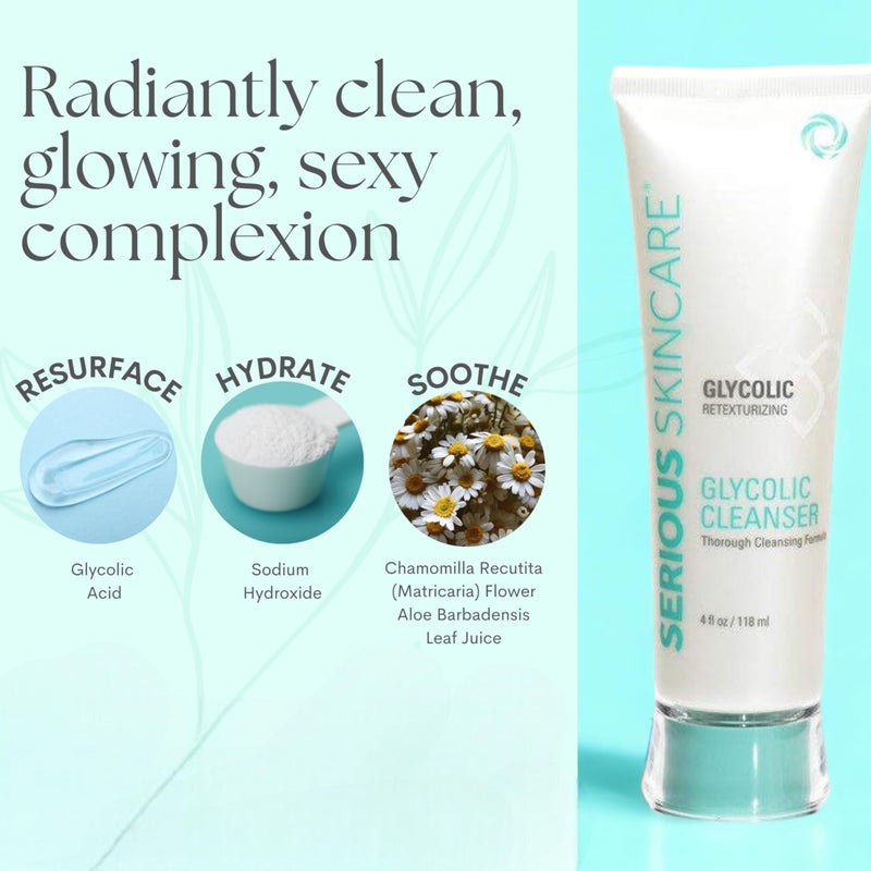 Serious Skincare Glycolic Acid Cleanser, Exfoliating Face Wash,10% Glycolic Acid, Deep Pore Purifying, Removes Makeup, Oil, and Impurities, Shave Prep, Anti-Aging for Women & Men 12 Oz & 4 Oz - Image 3