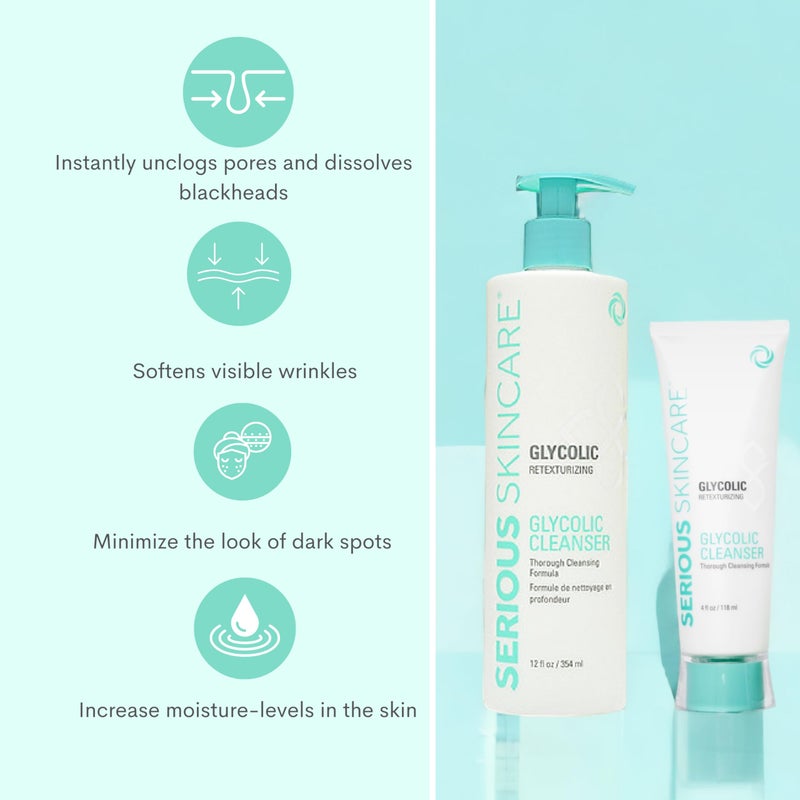 Serious Skincare Glycolic Acid Cleanser, Exfoliating Face Wash,10% Glycolic Acid, Deep Pore Purifying, Removes Makeup, Oil, and Impurities, Shave Prep, Anti-Aging for Women & Men 12 Oz & 4 Oz - Image 2