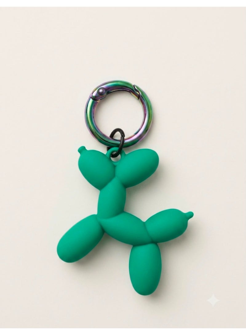 HYLN Matte Green Balloon Dog Charm Keychain with Multi-Colored Carabiner - Image 2