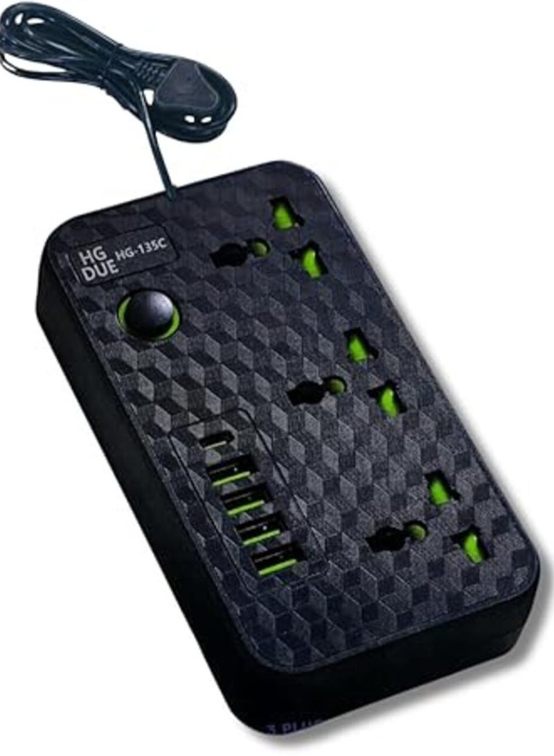 Universal Extension Lead with 3 Power Socket & 3 USB Type C Ports, Multi-Plug Power Strip, 2m Cord, Heavy Electric Socket for Home, Kitchen, Office,extention board, heavy extention, extention