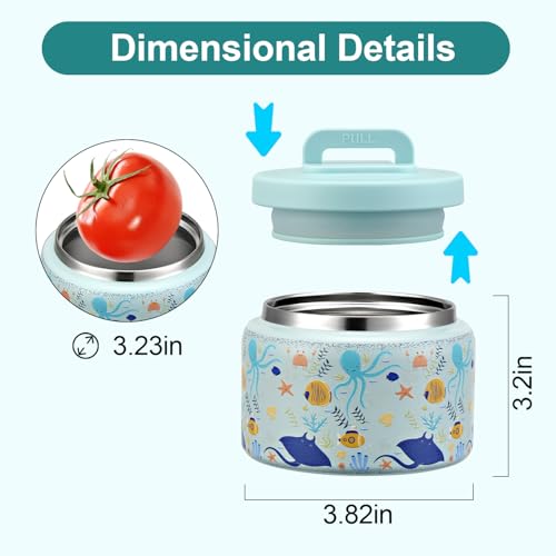 JXXM 8 Oz Thermo Food Jar for Hot & Cold Food for Kids, Insulated Lunch Containers Hot Food Jar,Leak-Proof Vacuum Stainless Steel Wide Mouth Lunch Soup Thermo for School (Blue-Octopus) - Image 3