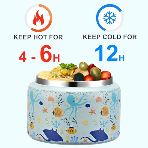JXXM 8 Oz Thermo Food Jar for Hot & Cold Food for Kids, Insulated Lunch Containers Hot Food Jar,Leak-Proof Vacuum Stainless Steel Wide Mouth Lunch Soup Thermo for School (Blue-Octopus) - Image 5