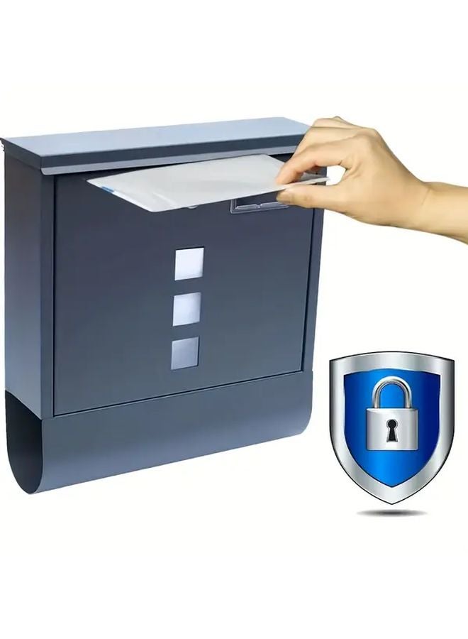 Anthracite Gray Wall Mounted Mailbox With Viewing Window Lock Key Durable Metal - Image 5