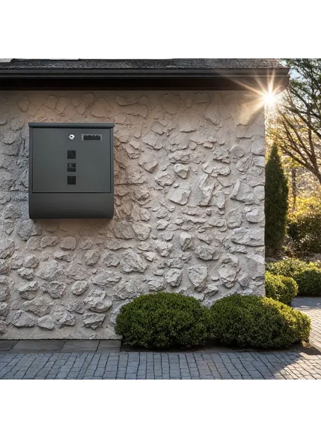 Anthracite Gray Wall Mounted Mailbox With Viewing Window Lock Key Durable Metal - Image 2