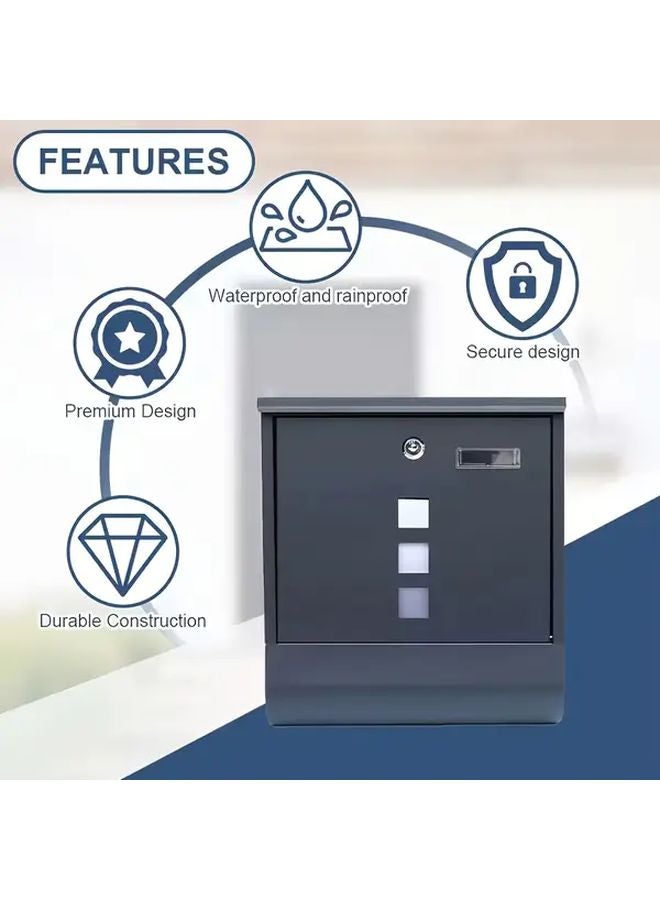 Anthracite Gray Wall Mounted Mailbox With Viewing Window Lock Key Durable Metal - Image 3