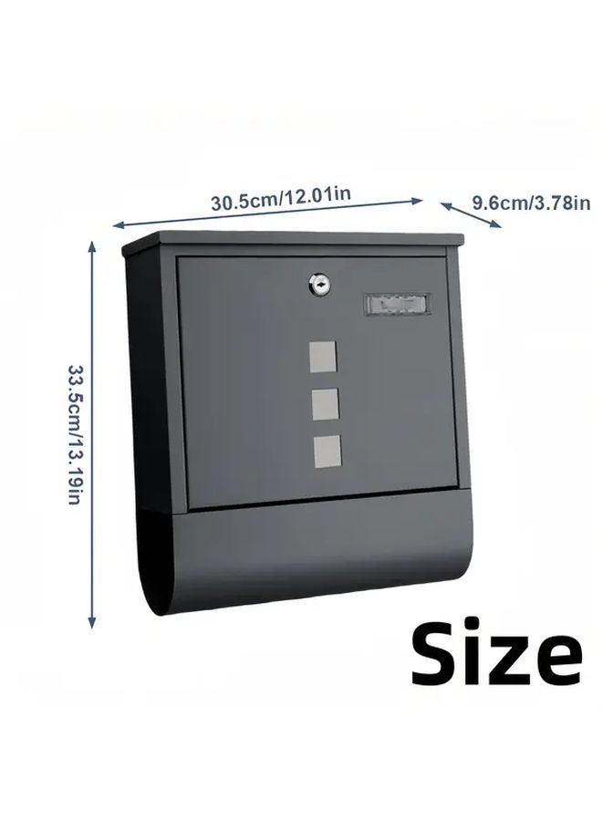 Anthracite Gray Wall Mounted Mailbox With Viewing Window Lock Key Durable Metal - Image 4