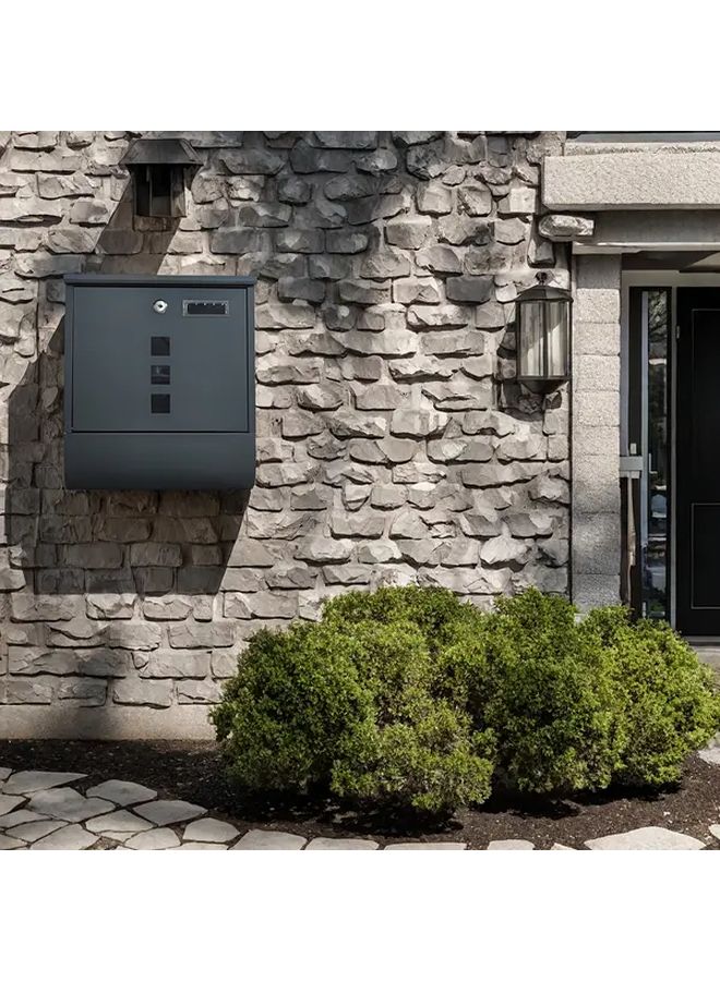 Anthracite Gray Wall Mounted Mailbox With Viewing Window Lock Key Durable Metal - Image 1