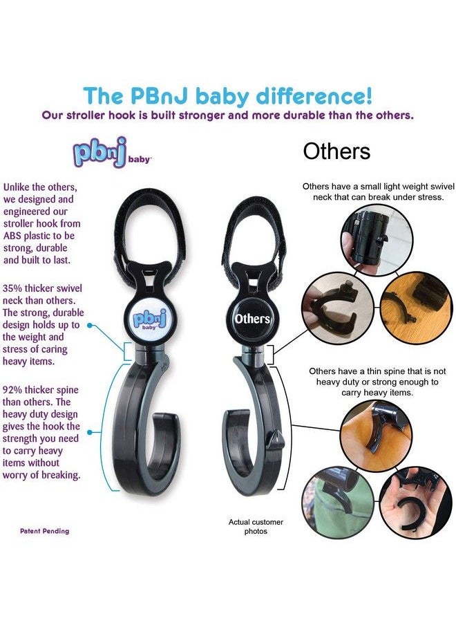 PBnJ Baby - Stroller Hooks For Hanging Diaper Bags Mommy Stroller Clip And Stroller Accessories Travel Organizer Hook For Mom Purse Shopping Grocery Bag And Accessory (2 Pack) - Image 1