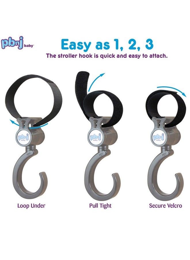 PBnJ Baby - Stroller Hooks For Hanging Diaper Bags Mommy Stroller Clip And Stroller Accessories Travel Organizer Hook For Mom Purse Shopping Grocery Bag And Accessory (2 Pack) - Image 1