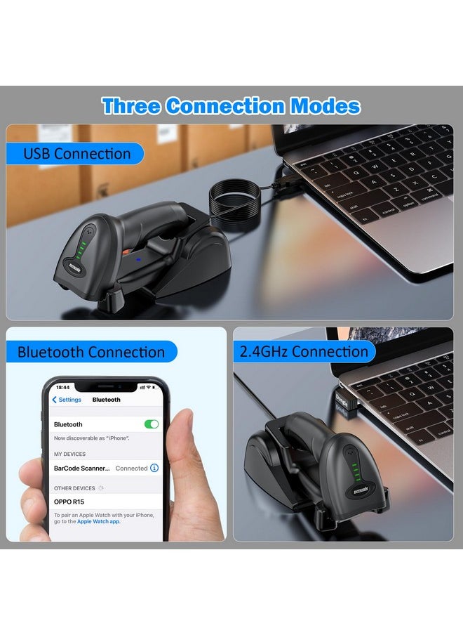 symcode - Symcode QR Industrial Bluetooth Barcode Scanner with Wireless Charging Stand, Wireless 2D 1D Bar Code Scanner Drop Protection Shock Dust Proof Hands Free Auto-Sensing Stand Barcode Scanner - Image 1